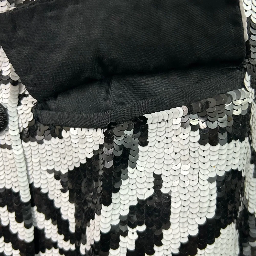 Vintage French Collizioni Zebra Silk  Sequin Double Breasted Blazer Womens Large